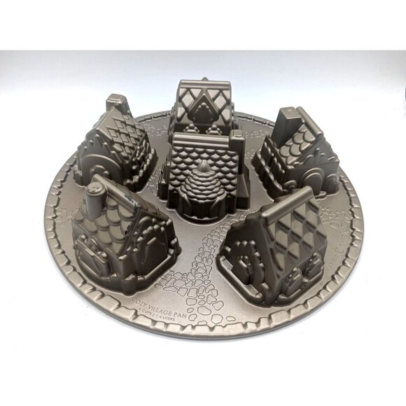 Nordic Ware Cozy Village Cakelet Pan 3D Cast Aluminum Nonstick Baking Mold - Picture 1 of 6